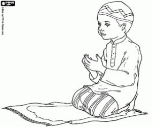 The prayer of the Muslim little boy coloring page