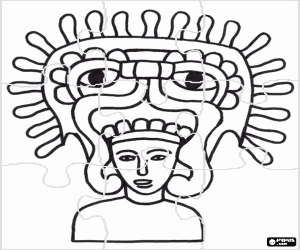 A pre-Columbian headdress puzzle coloring page