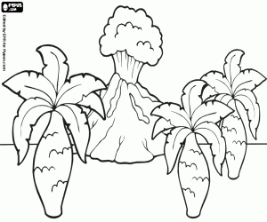 Prehistoric landscape coloring page