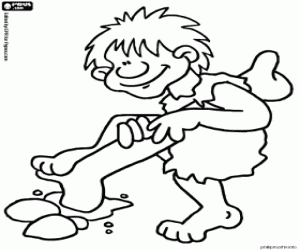 Prehistoric man with a bone coloring page