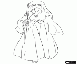 Priestess Kikyo, Inuyasha coloring page