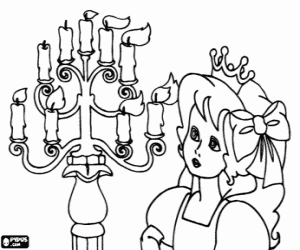 Princess and a candelabrum coloring page