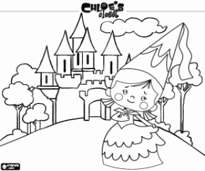The princess Chloe and the castle coloring page