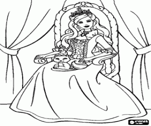 The Princess with a crown and a cat coloring page