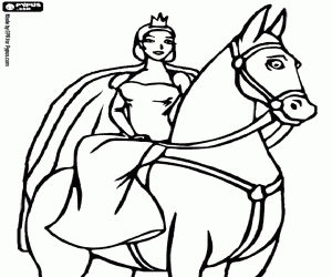 Princess with crown on horseback coloring page