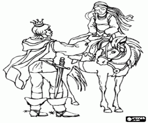 Princess on horseback and the prince coloring page