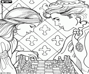 Princess Leonora and chess coloring page