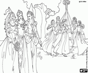 Princess Leonora and the maidens coloring page