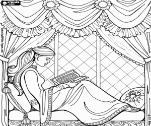Princess Leonora reading a book coloring page