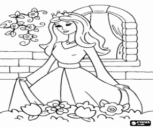 The princess at the palace garden coloring page