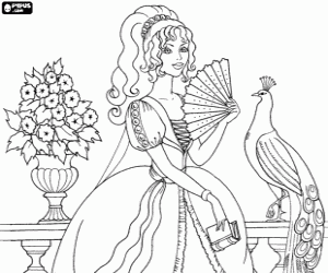 A Princess and a peacock coloring page