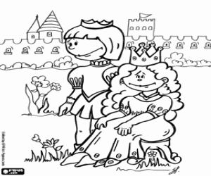 Princess, prince and defensive walls coloring page