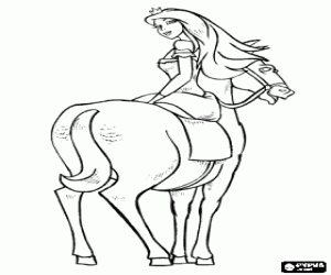 The Princess sitting on a horse coloring page