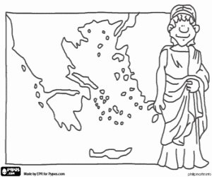 The professor with the map of Greece coloring page
