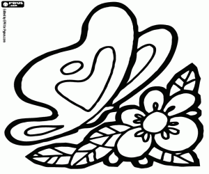 Profile of a butterfly with flowers coloring page