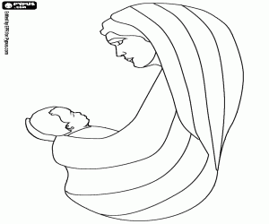 Profile of the Virgin with the child coloring page