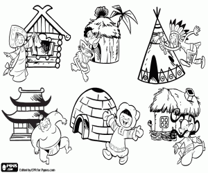 The protagonists around the world coloring page