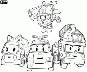 The protagonists of Robocar Poli coloring page