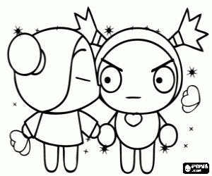 Pucca to Garu, kiss on the cheek coloring page