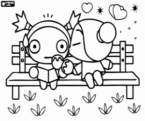Pucca and Garu are sitting coloring page