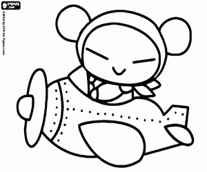 Pucca in a small plane coloring page