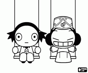 Pucca at the swing coloring page