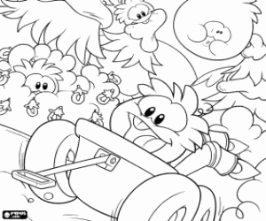 The puffles in a cart coloring page