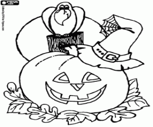 Pumpkin with witch hat coloring page