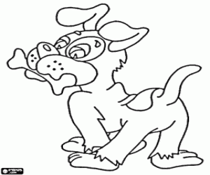 Puppy with a bone in the mouth coloring page
