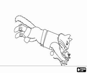 Puss in Boots catches the mouse coloring page