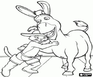 Puss in Boots and Donkey,two friends coloring page