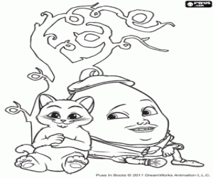 Puss in boots and Humpty, children coloring page