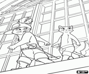 Puss in boots and Kitty coloring page