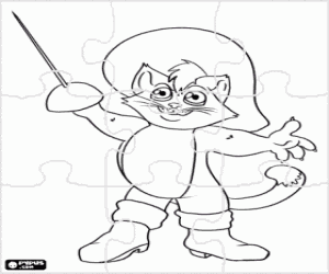 Puss in Boots with sword puzzle coloring page
