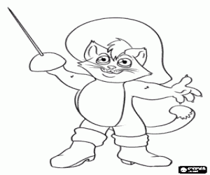Puss in Boots with sword raised coloring page