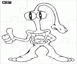 Puzzle of alien with nose as trunk coloring page