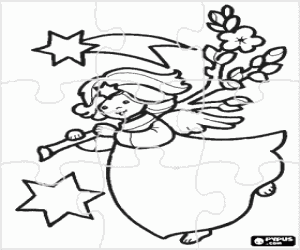 Puzzle with an angel and the star coloring page