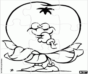 Puzzle with a animated tomato coloring page