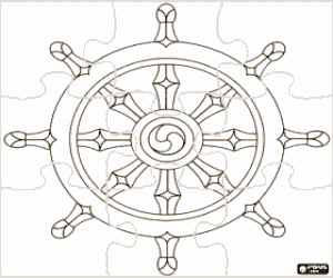 Puzzle with the Buddhism's wheel coloring page