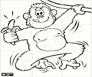 Puzzle of chimpanzee and the liana coloring page