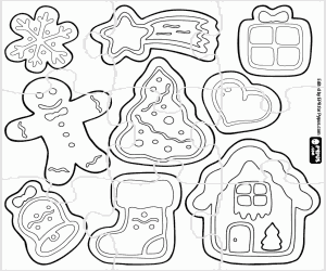 Puzzle with Christmas cookies coloring page