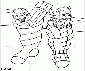 Puzzle with Christmas socks coloring page