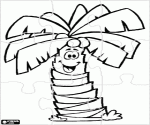 Puzzle of a coconut palm coloring page
