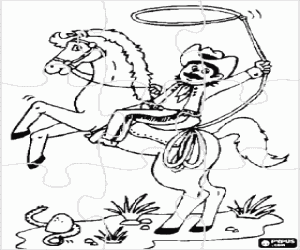 Puzzle of cowboy on horseback coloring page