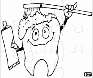Puzzle of dental hygiene coloring page