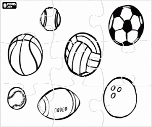 Puzzle with different balls coloring page