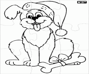 Puzzle of a dog at Christmas coloring page