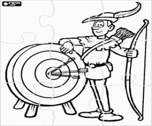 Puzzle with the famous Robin Hood coloring page