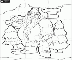 Puzzle with the giant and the firs coloring page