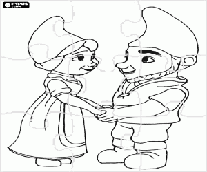 Puzzle with Gnomeo and Juliet coloring page